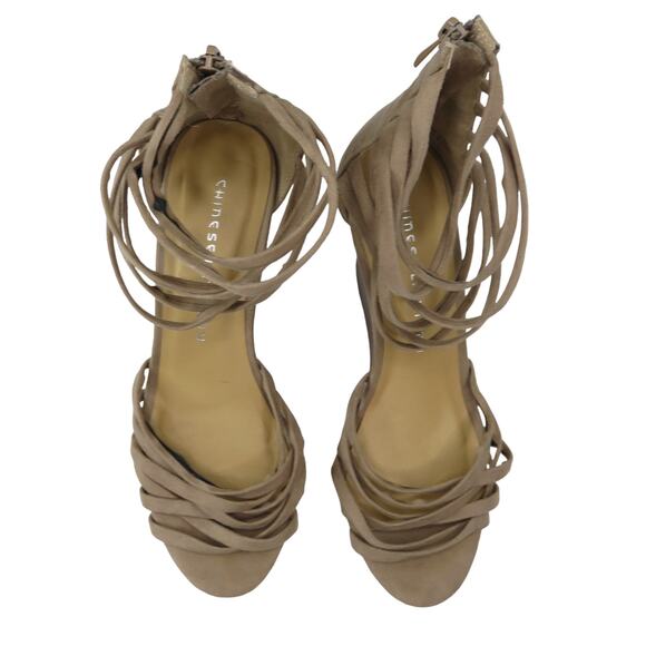 Chinese Laundry Z-Caroline Taupe Suede Wrap Heel Wedges Size 7.5 - Picture 3 of 10